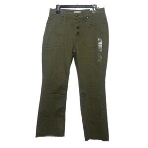Frye Co Women’s Harper Crop Flare Pants Size 12 Khaki Green Mid Rise Button Fly